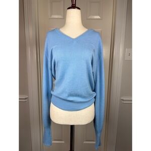 Izod Lacoste 60's Light Blue V-Neck Sweater Women Small Crocodile Logo